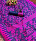 Pink woven cotton saree with blouse