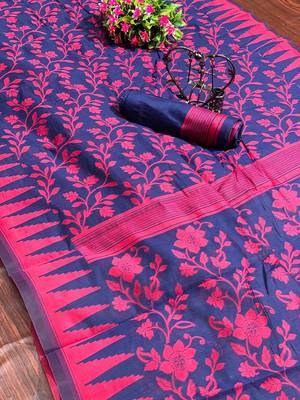 Red woven cotton saree with blouse 1