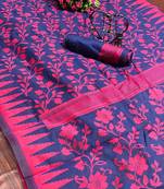 Red woven cotton saree with blouse