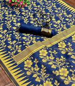 Yellow woven cotton saree with blouse