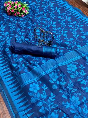 Blue woven cotton saree with blouse 1