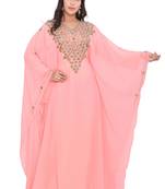 new peach georgette moroccan islamic dubai kaftan farasha zari and stone work dress