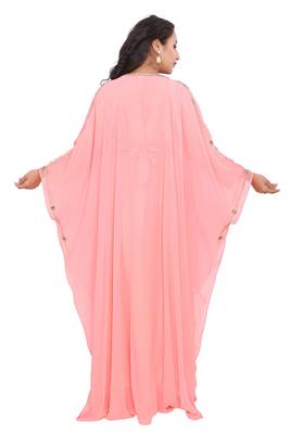 new peach georgette moroccan islamic dubai kaftan farasha zari and stone work dress 5