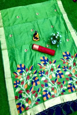 Green woven cotton silk saree with blouse 1