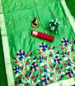 Green woven cotton silk saree with blouse