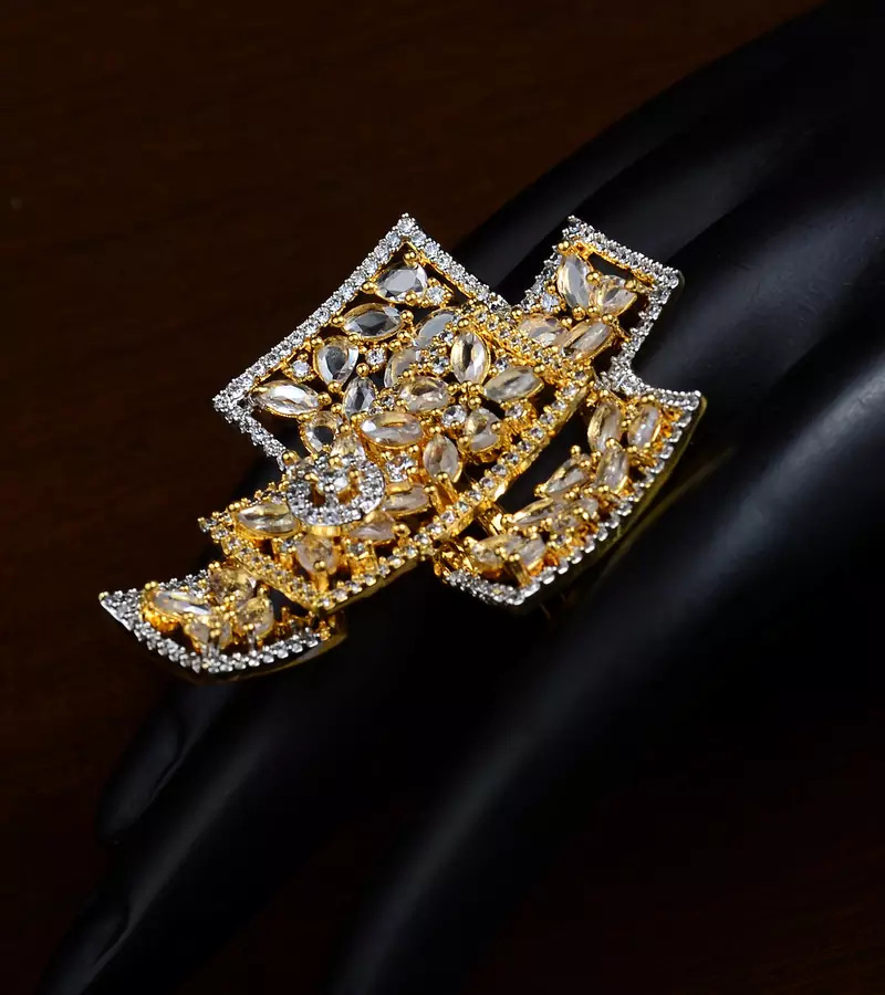 Gold Plated American Diamond Embellished Designer Finger Ring FR13