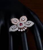 Ruby Embellished Rose Gold Plated Designer American Diamond Finger Ring FR16