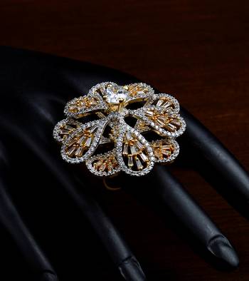 Gold Plated American Diamond Embellished Designer Finger Ring FR19 1