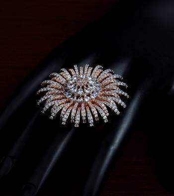 Rose Gold Plated American Diamond Embellished Designer Finger Ring FR22 1