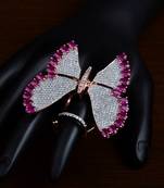 Ruby Embellished Rose Gold Plated Designer American Diamond Finger Ring FR25