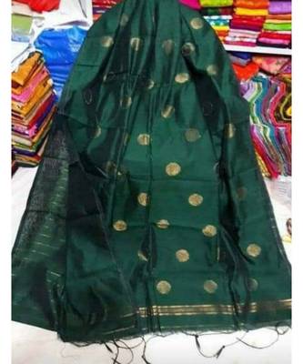 Battle Green Zari Wark Cotton Silk Ball Handloom Saree With B.P 2