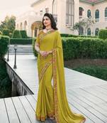 Light yellow embroidered silk saree with blouse