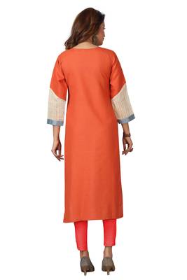 Ladies Cotton Designer Patch Work Orange Kurti 5