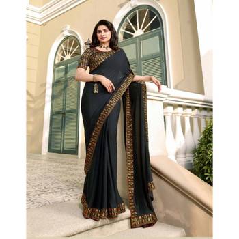 Black embroidered silk saree with blouse 1