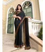 Black embroidered silk saree with blouse