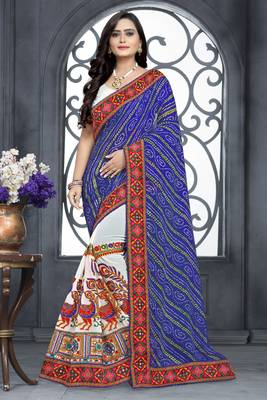 Blue embroidered georgette saree with blouse 3