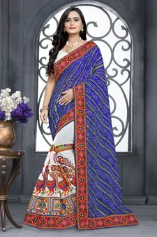 Blue embroidered georgette saree with blouse