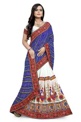 Blue embroidered georgette saree with blouse 1