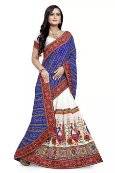Blue embroidered georgette saree with blouse
