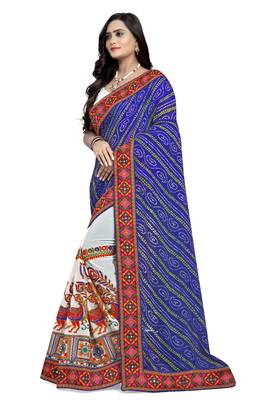 Blue embroidered georgette saree with blouse 4