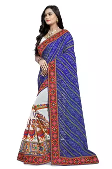 Blue embroidered georgette saree with blouse
