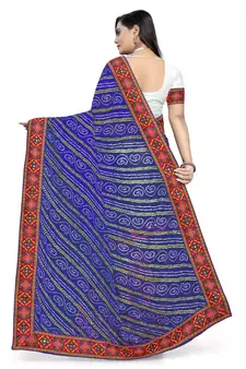 Blue embroidered georgette saree with blouse