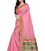 Pink printed chanderi saree with blouse