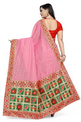 Pink printed chanderi saree with blouse 5