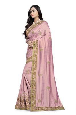 Light pink embroidered silk saree with blouse 3