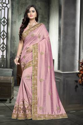 Light pink embroidered silk saree with blouse 1