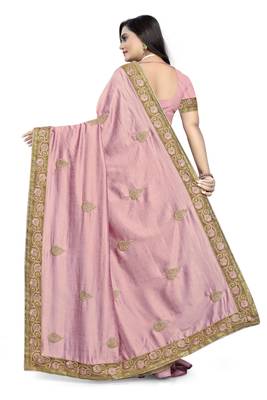 Light pink embroidered silk saree with blouse 5