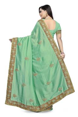 Light green embroidered silk saree with blouse 5