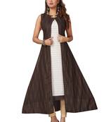 MAJESTIN Ladies Cotton Brown And Cream Kurti
