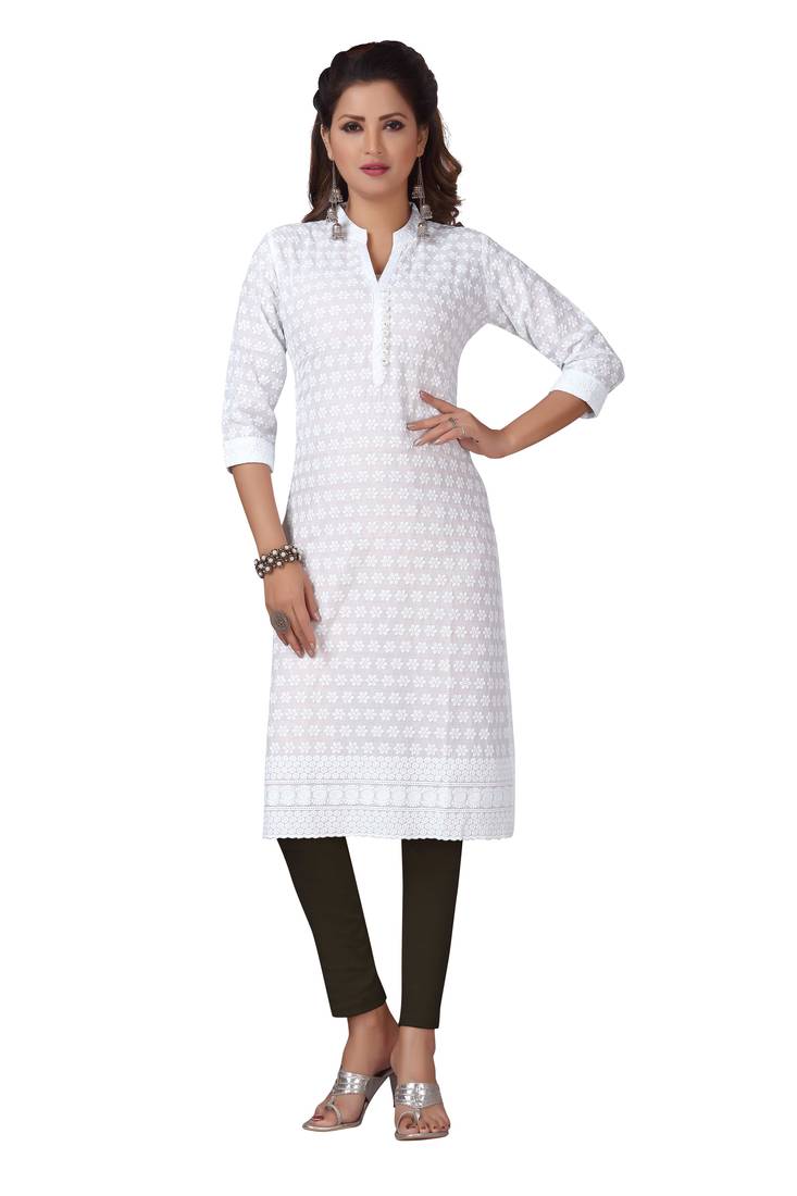 MAJESTIN Ladies Chiken White Kurti