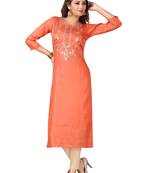 MAJESTIN Ladies Dola Silk Orange Kurti