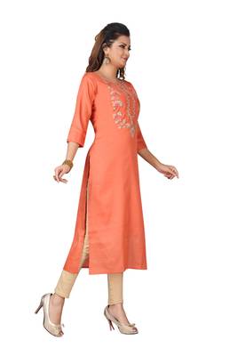 MAJESTIN Ladies Dola Silk Orange Kurti 3