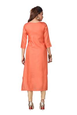 MAJESTIN Ladies Dola Silk Orange Kurti 4