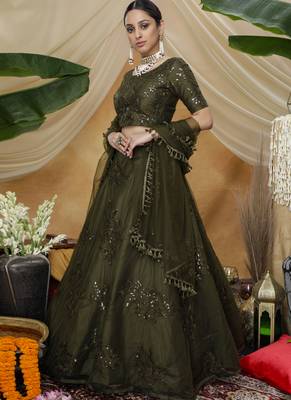 Olive Net Bridal Lehengas 2