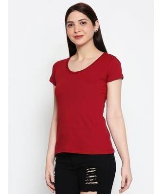 Ammarzo Womens Basic Crew Neck Maroon Tee 2