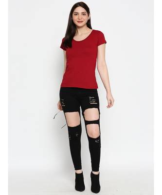 Ammarzo Womens Basic Crew Neck Maroon Tee 6