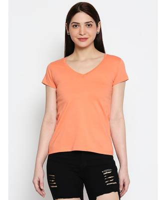 Ammarzo Womens Basic V Neck Dark Peach   Tee 1