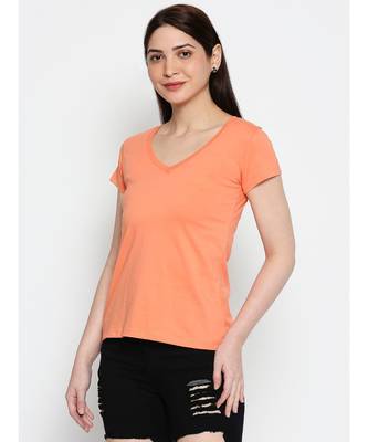 Ammarzo Womens Basic V Neck Dark Peach   Tee 2