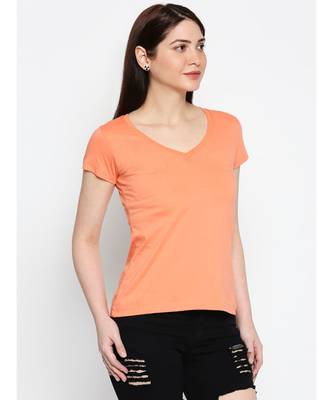 Ammarzo Womens Basic V Neck Dark Peach   Tee 3