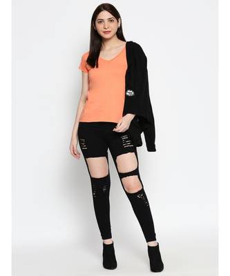Ammarzo Womens Basic V Neck Dark Peach   Tee 6