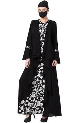 Musheco-Falling Shrug Dress In Black & White-Not An Abaya  2