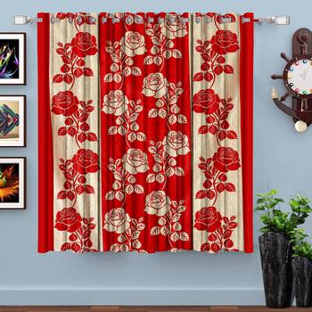 Red Printed polyester Window Curtain 1