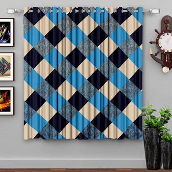 A Blue Printed  Polyester Window Curtain 1