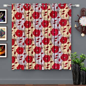 A Red Printed  Polyester Window Curtain 1
