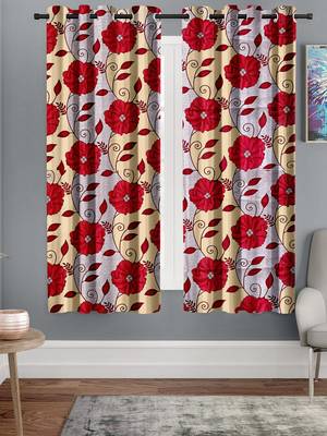 A Red Printed  Polyester Window Curtain 1