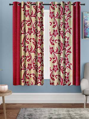 A Red Printed  Polyester Window Curtain 1